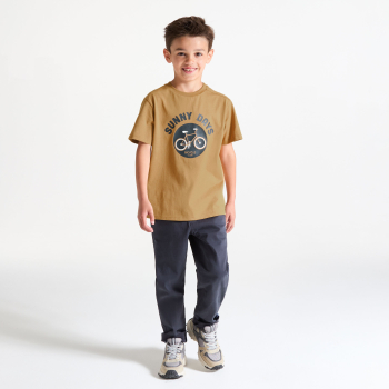 تيشيرت بني بأكمام قصيرة بنقش صورة دراجة للأولاد